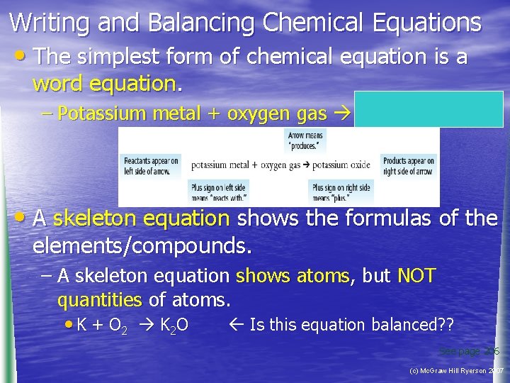 Writing and Balancing Chemical Equations • The simplest form of chemical equation is a