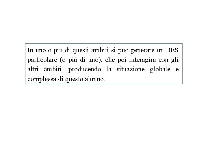 In uno o più di questi ambiti si può generare un BES particolare (o