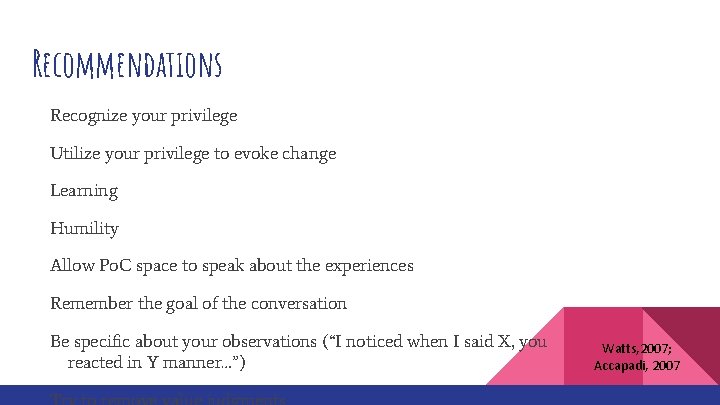 Recommendations Recognize your privilege Utilize your privilege to evoke change Learning Humility Allow Po.