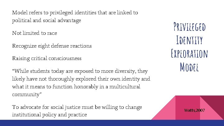 Model refers to privileged identities that are linked to political and social advantage Not
