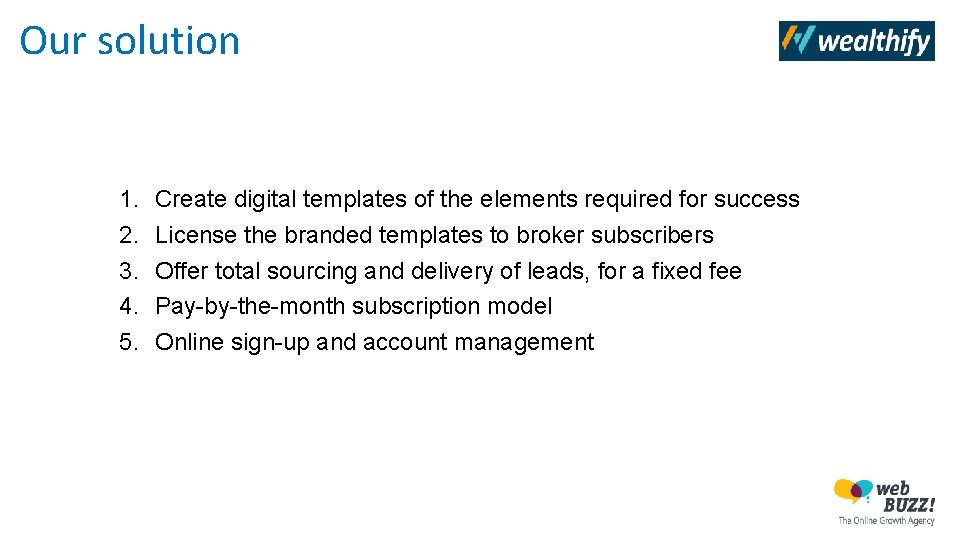 Our solution 1. 2. 3. 4. 5. Create digital templates of the elements required