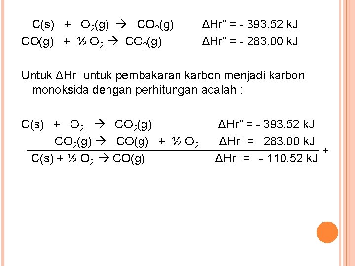 C(s) + O 2(g) CO 2(g) CO(g) + ½ O 2 CO 2(g) ΔHr˚