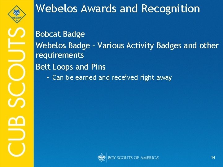 Webelos Awards and Recognition Bobcat Badge Webelos Badge – Various Activity Badges and other