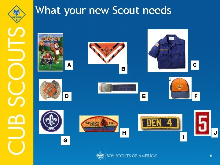 What your new Scout needs A A A D E H G C B