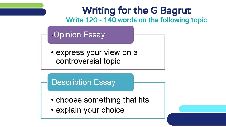 Writing for the G Bagrut Write 120 - 140 words on the following topic