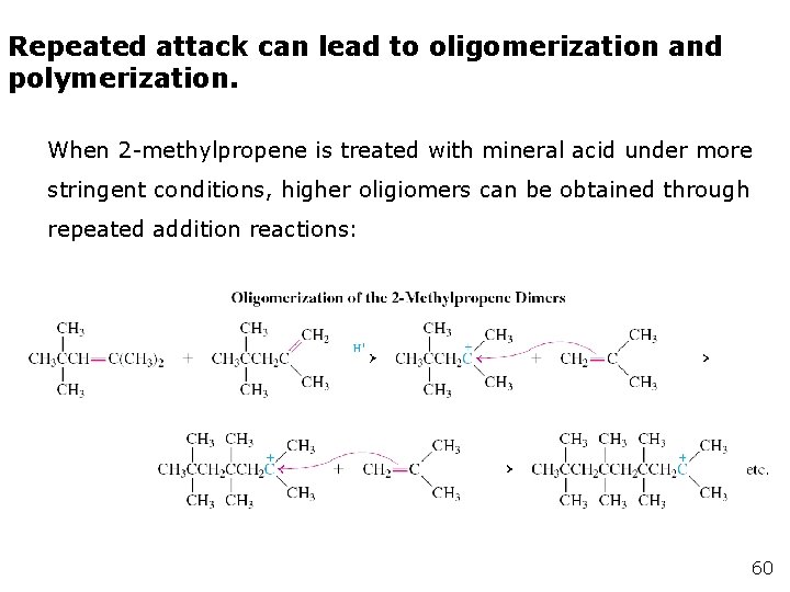 Repeated attack can lead to oligomerization and polymerization. When 2 -methylpropene is treated with