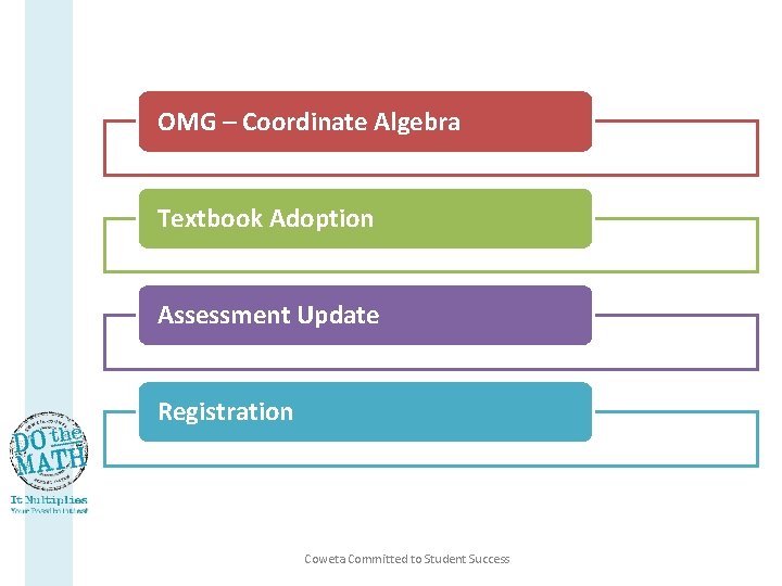OMG – Coordinate Algebra Textbook Adoption Assessment Update Registration Coweta Committed to Student Success