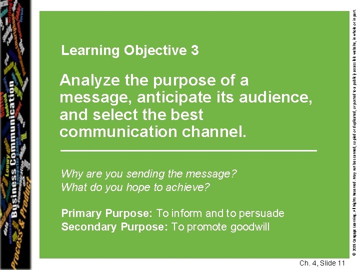Analyze the purpose of a message, anticipate its audience, and select the best communication
