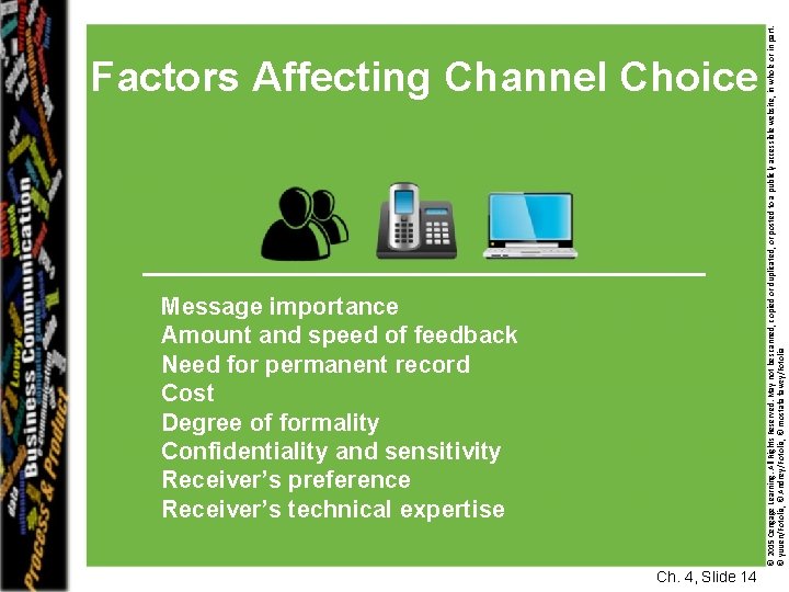 Message importance Amount and speed of feedback Need for permanent record Cost Degree of