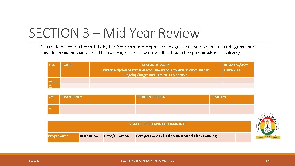 SECTION 3 – Mid Year Review This is to be completed in July by