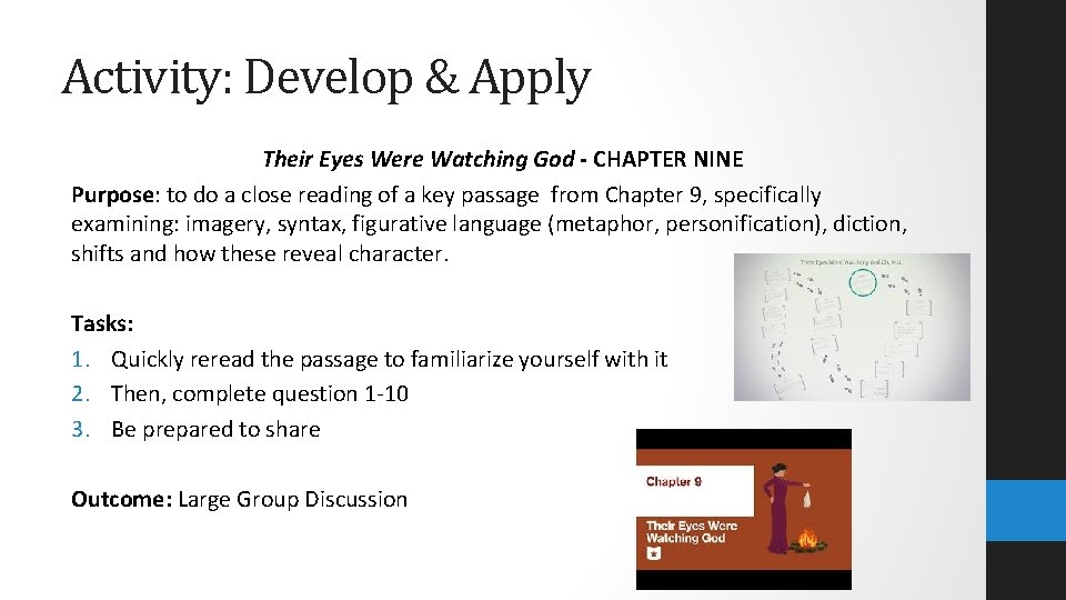 Activity: Develop & Apply Their Eyes Were Watching God - CHAPTER NINE Purpose: to