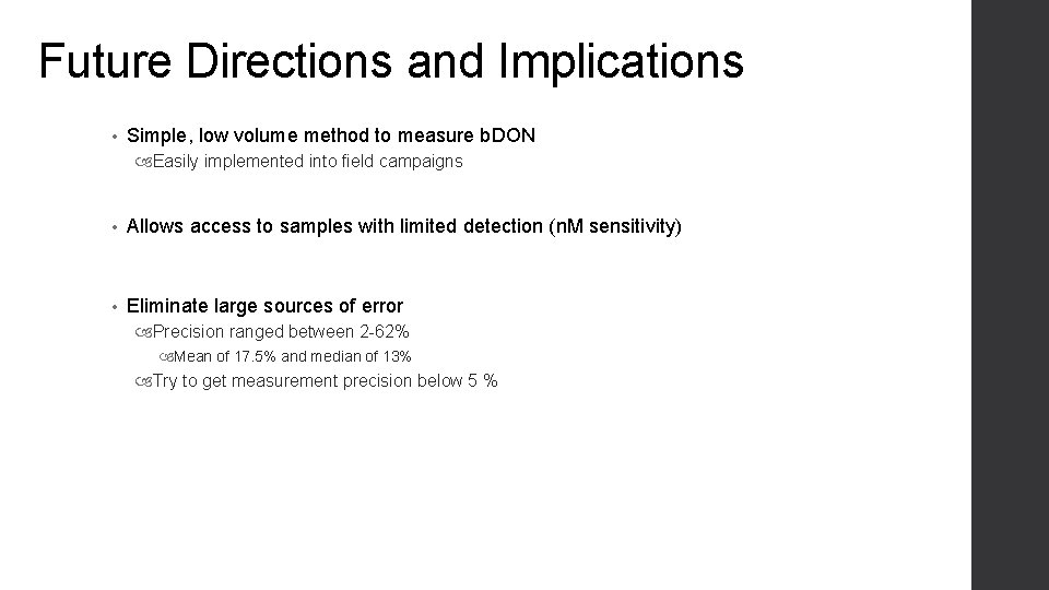 Future Directions and Implications • Simple, low volume method to measure b. DON Easily