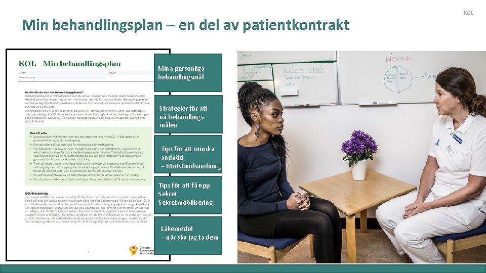 Min behandlingsplan – en del av patientkontrakt KOL Mina personliga behandlingsmål Strategier för att