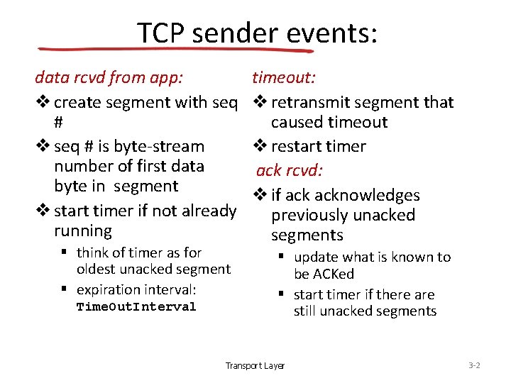 TCP sender events: data rcvd from app: v create segment with seq # v