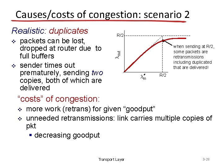 Causes/costs of congestion: scenario 2 v v packets can be lost, dropped at router