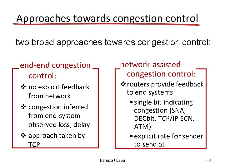 Approaches towards congestion control two broad approaches towards congestion control: end-end congestion control: v