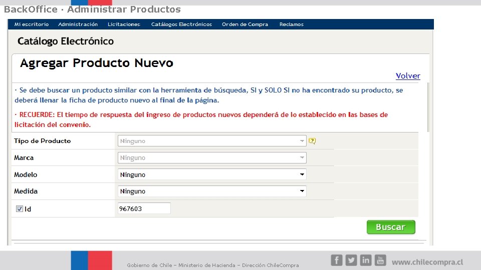 Back. Office · Administrar Productos Gobierno de Chile – Ministerio de Hacienda – Dirección