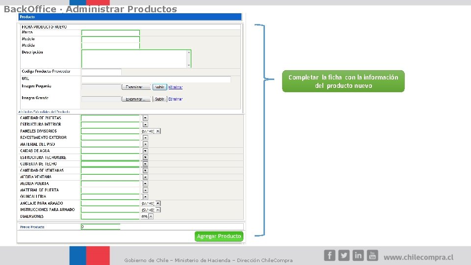 Back. Office · Administrar Productos Completar la ficha con la información del producto nuevo