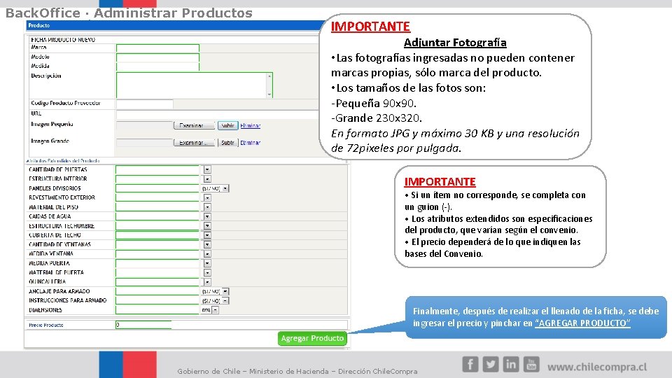 Back. Office · Administrar Productos IMPORTANTE Adjuntar Fotografía • Las fotografías ingresadas no pueden