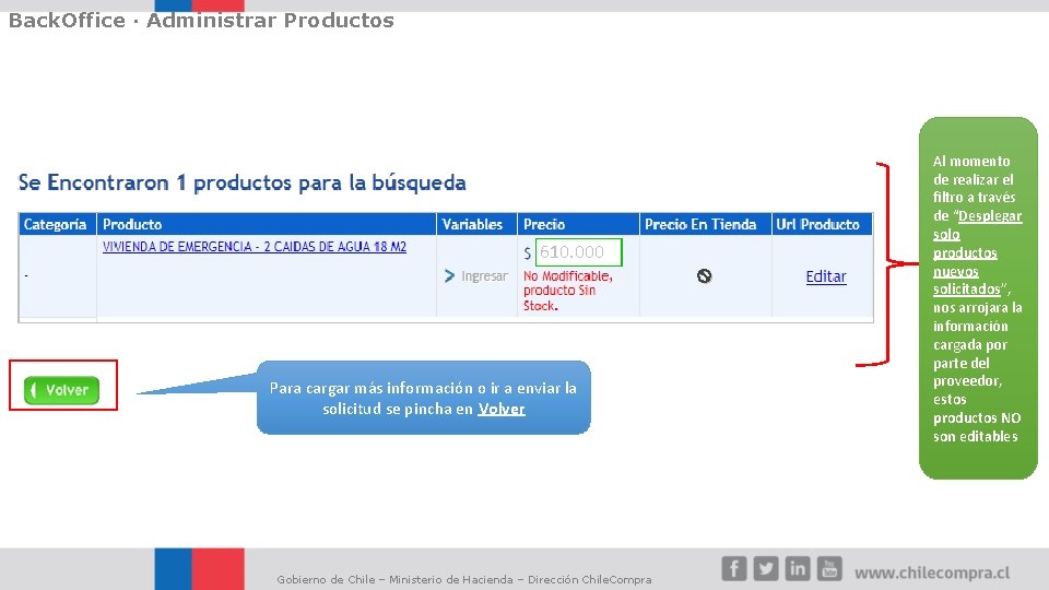 Back. Office · Administrar Productos 610. 000 Para cargar más información o ir a