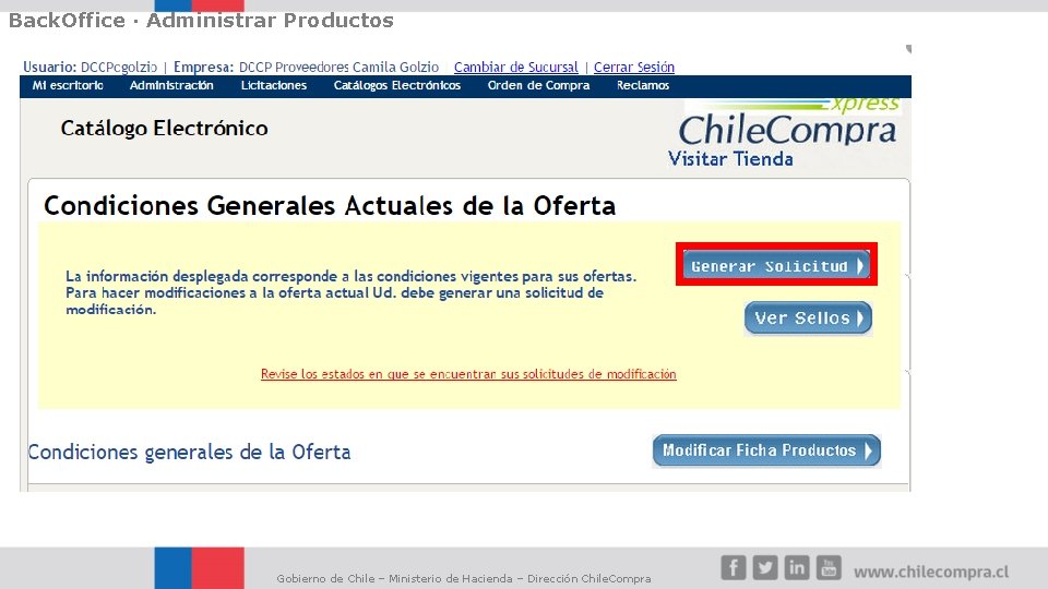Back. Office · Administrar Productos Gobierno de Chile – Ministerio de Hacienda – Dirección