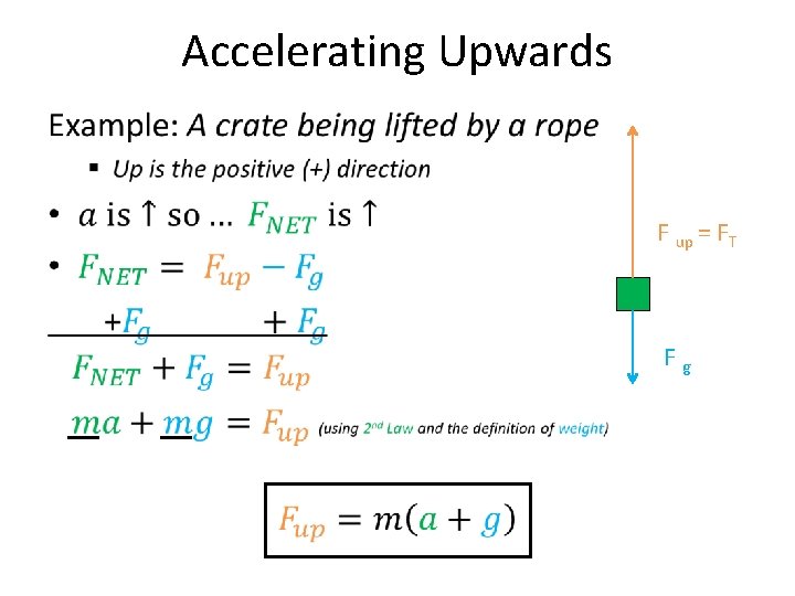 Accelerating Upwards • F up = FT Fg 