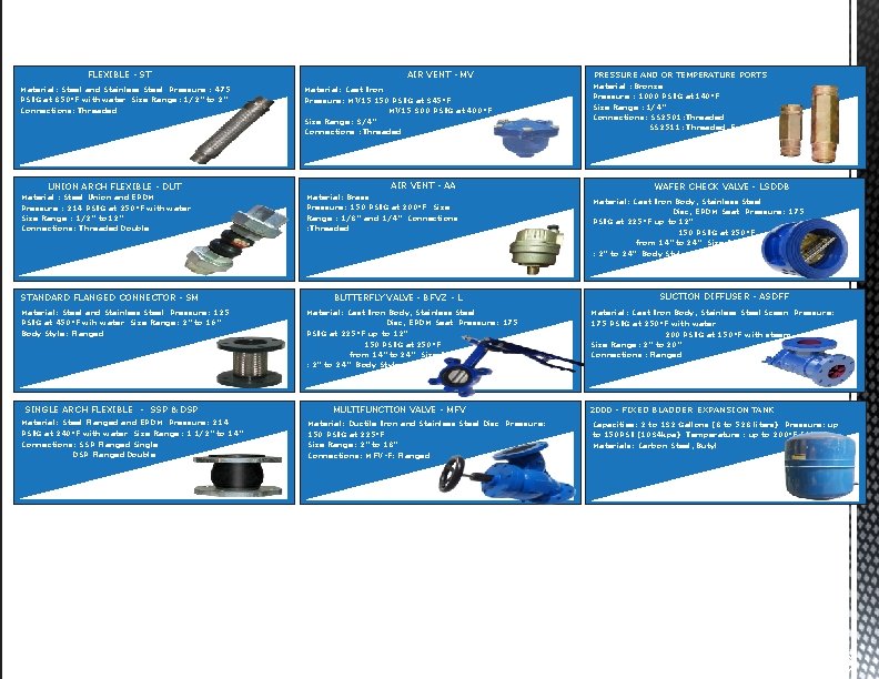 HYDRONIC ACCESSORIES FLEXIBLE - ST Material: Steel and Stainless Steel Pressure : 475 PSIG
