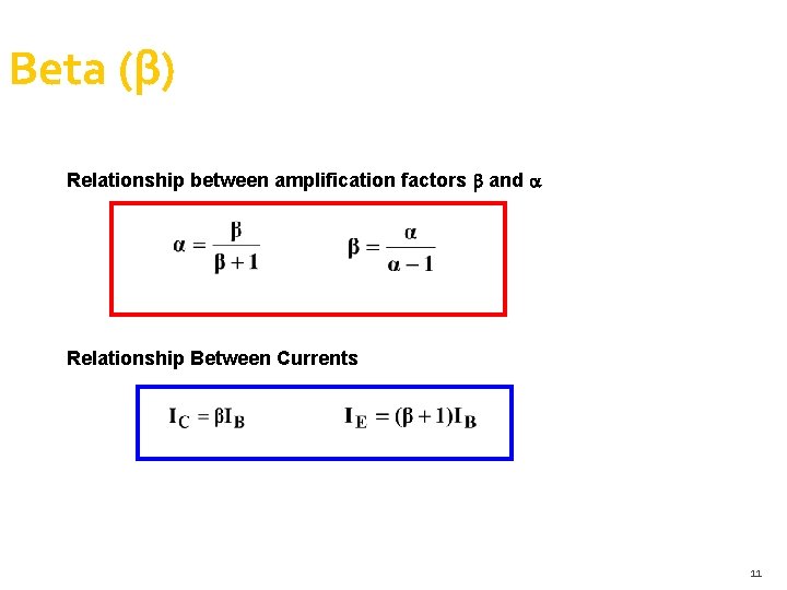 Beta (β) Relationship between amplification factors and Relationship Between Currents 11 Beta (β) Relationship between amplification factors and Relationship Between Currents 11