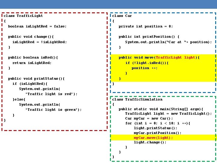 class Traffic. Light { boolean is. Light. Red = false; public void change(){ is.