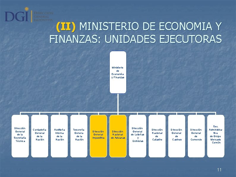(II) MINISTERIO DE ECONOMIA Y FINANZAS: UNIDADES EJECUTORAS Ministerio de Economía y Finanzas Dirección