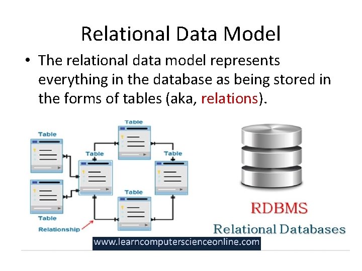 Relational Data Model • The relational data model represents everything in the database as Relational Data Model • The relational data model represents everything in the database as