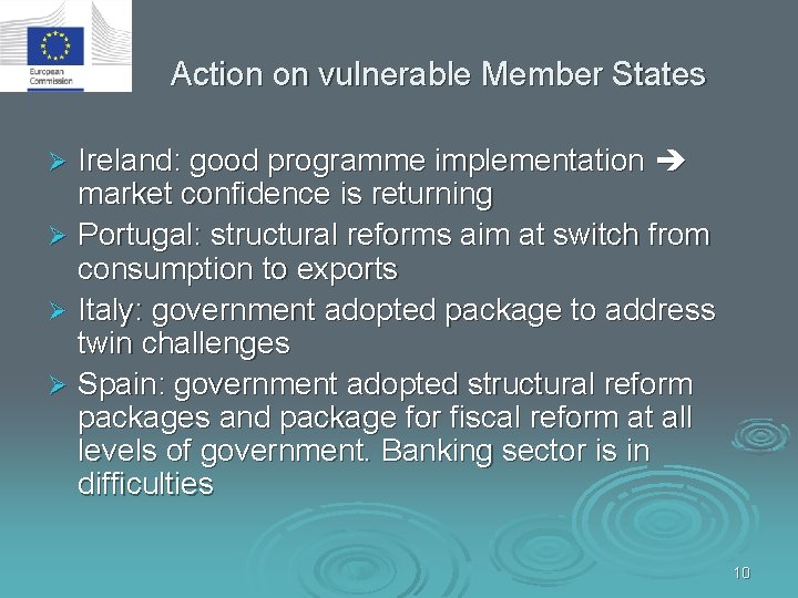 Action on vulnerable Member States Ireland: good programme implementation market confidence is returning Ø