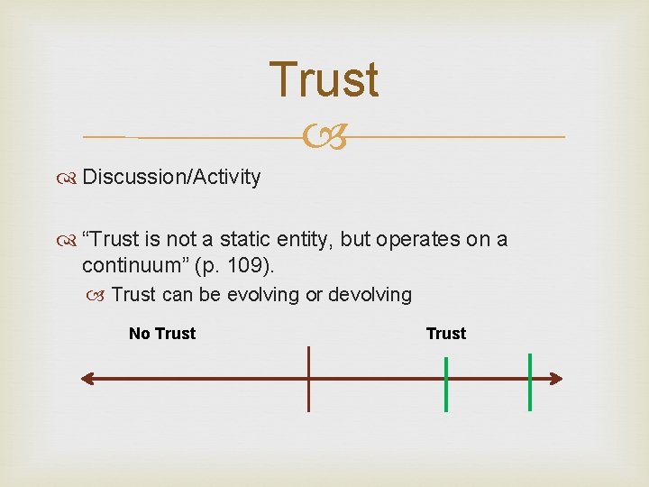 Trust Discussion/Activity “Trust is not a static entity, but operates on a continuum” (p.