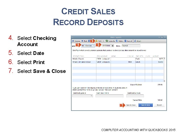 CREDIT SALES RECORD DEPOSITS 4. Select Checking Account 5. Select Date 6. Select Print