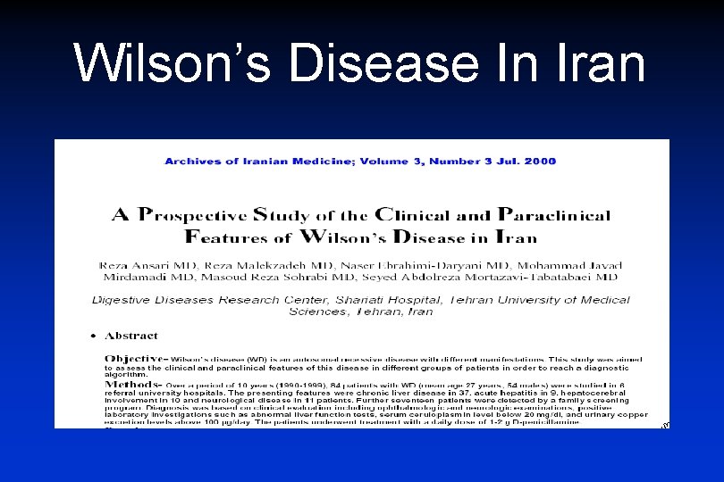 Wilson’s Disease In Iran 