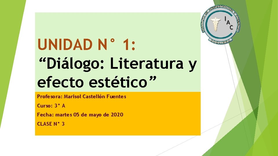 UNIDAD N° 1: “Diálogo: Literatura y efecto estético” Profesora: Marisol Castellón Fuentes Curso: 3°
