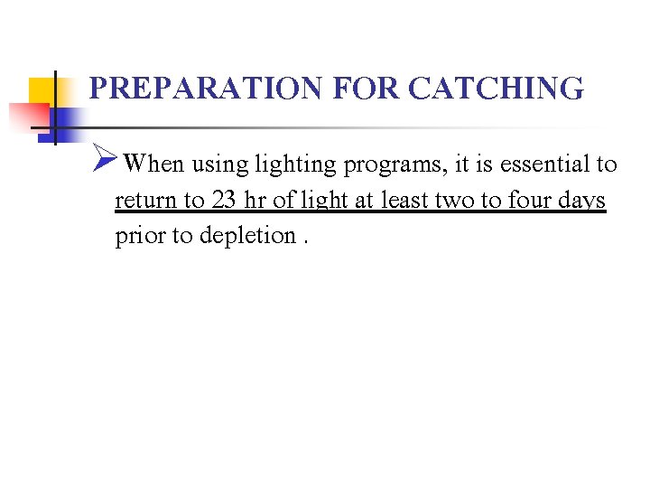 PREPARATION FOR CATCHING ØWhen using lighting programs, it is essential to return to 23