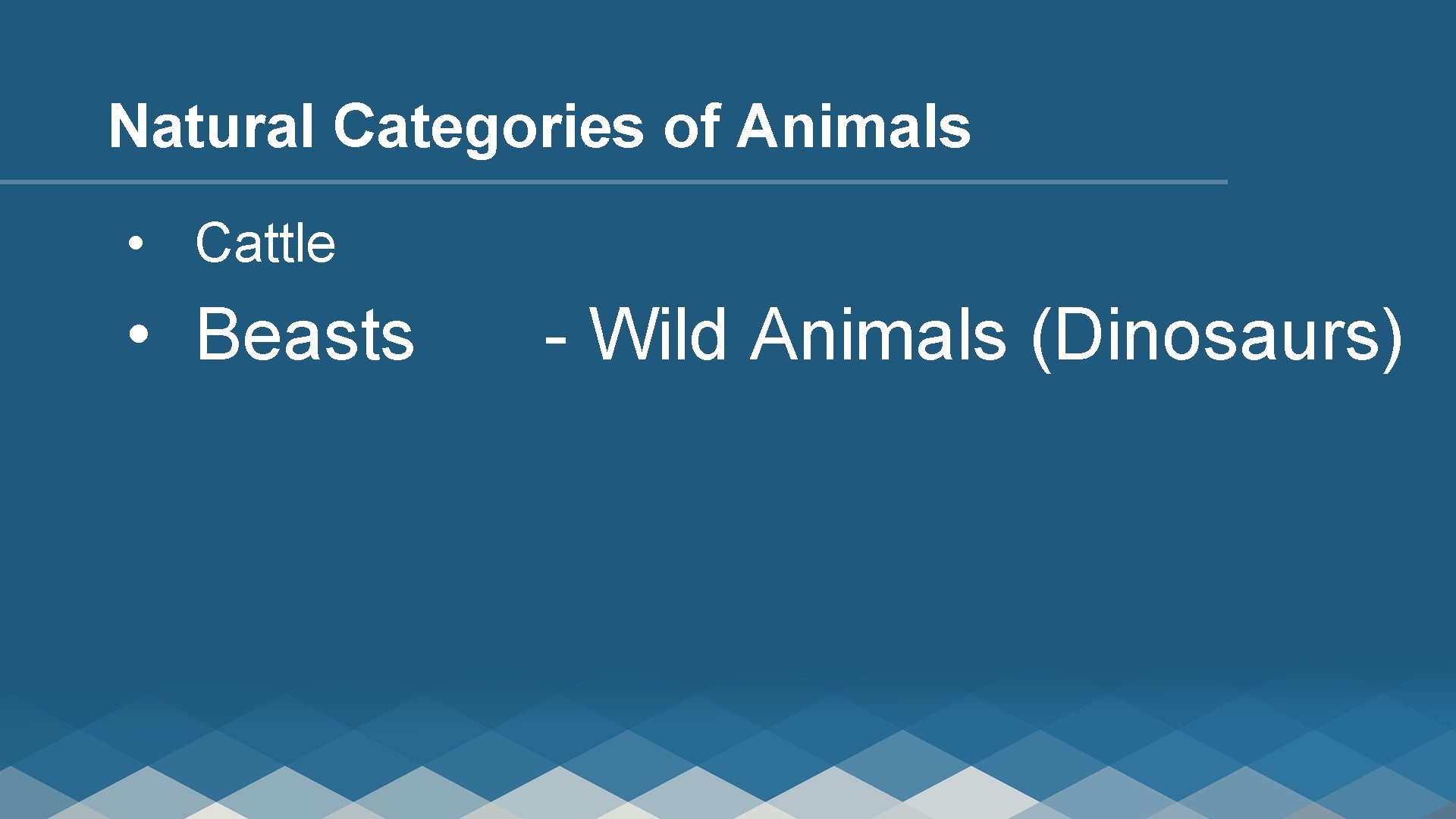 Natural Categories of Animals • Cattle • Beasts - Wild Animals (Dinosaurs) 