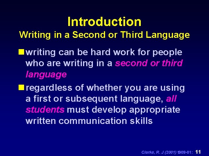 Introduction Writing in a Second or Third Language n writing can be hard work
