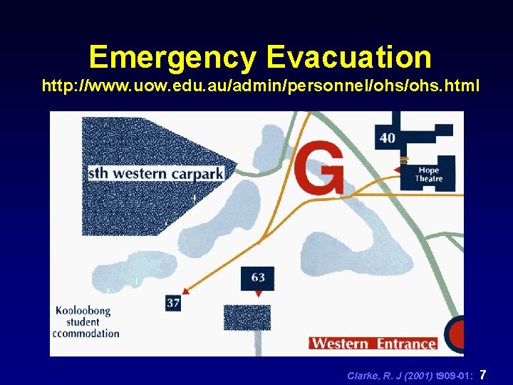 Emergency Evacuation http: //www. uow. edu. au/admin/personnel/ohs. html Clarke, R. J (2001) t 909