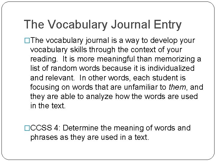 Vocabulary Journal Instructions and Examples The Vocabulary Journal