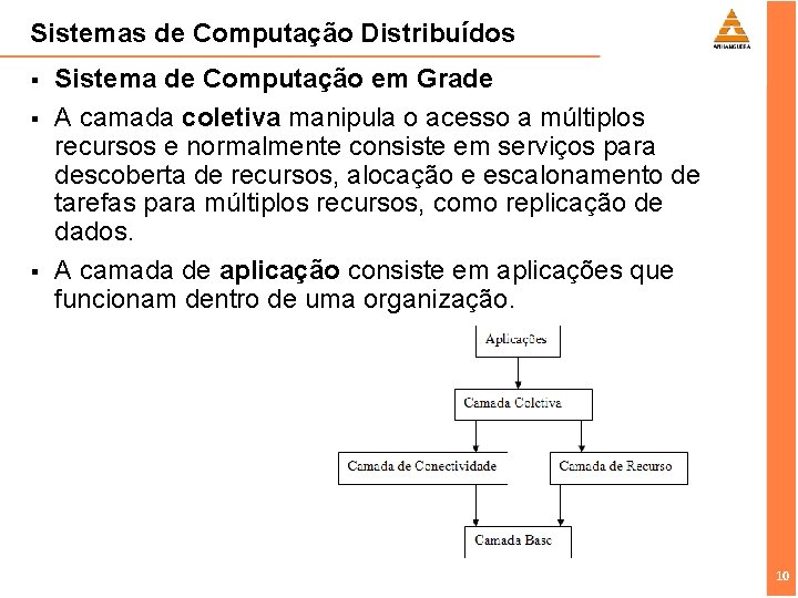 Sistemas de Computação Distribuídos § § § Sistema de Computação em Grade A camada