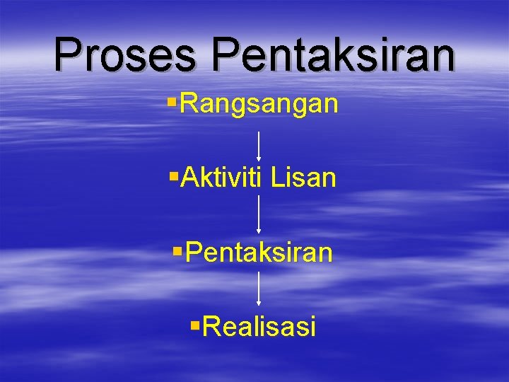 Proses Pentaksiran §Rangsangan §Aktiviti Lisan §Pentaksiran §Realisasi 