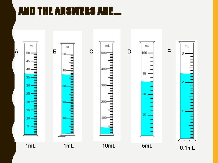 AND THE ANSWERS ARE…. A B 1 m. L C 1 m. L E