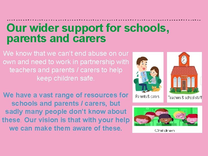 Our wider support for schools, parents and carers We know that we can’t end