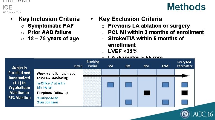 FIRE AND ICE Methods AF Clinical Trial • Key Inclusion Criteria o Symptomatic PAF