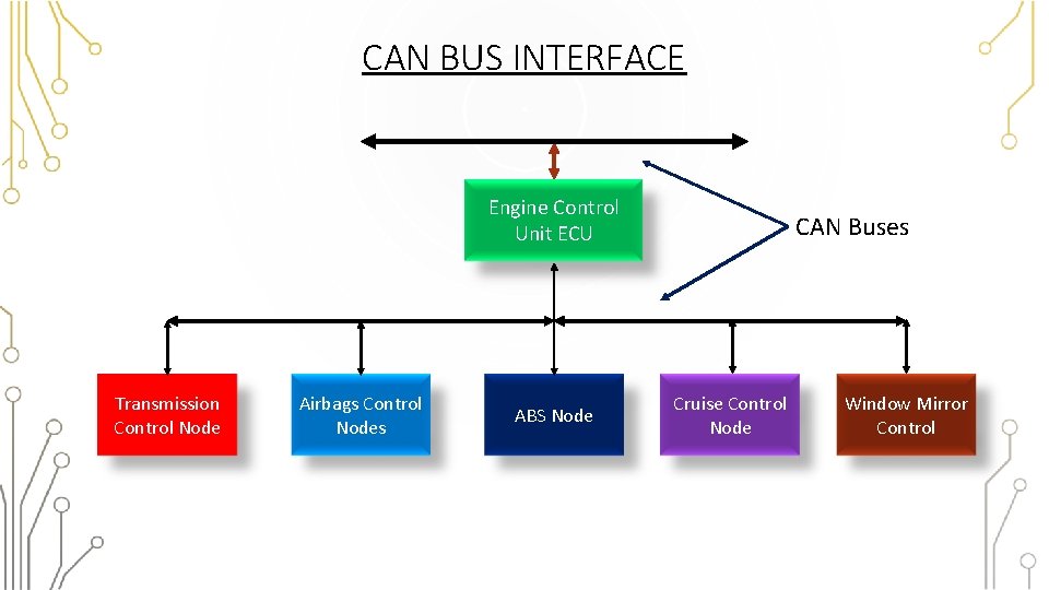 CAN BUS INTERFACE Engine Control Unit ECU Transmission Control Node Airbags Control Nodes ABS