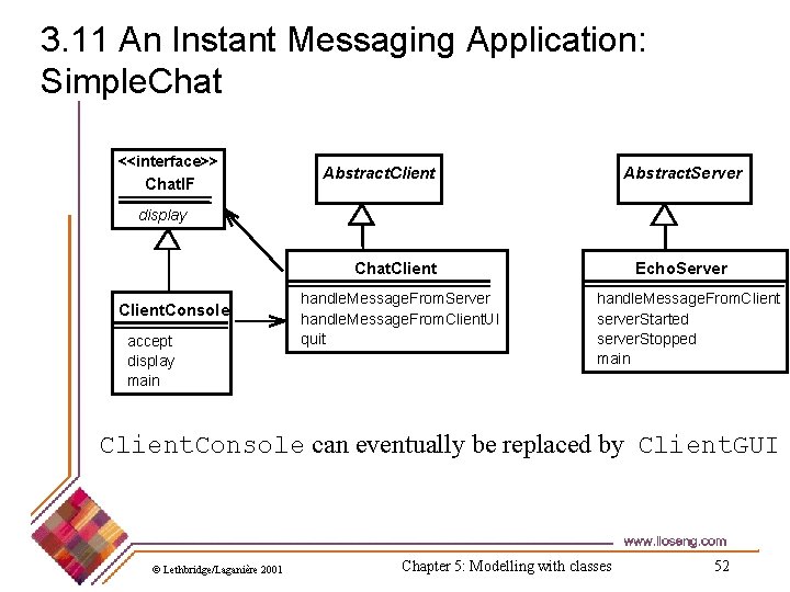 3. 11 An Instant Messaging Application: Simple. Chat <<interface>> Chat. IF Abstract. Client Abstract.