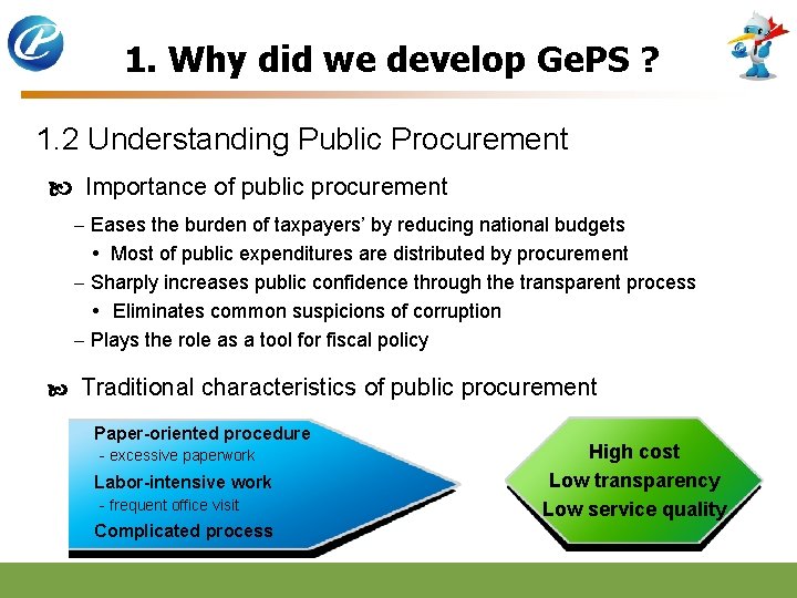 1. Why did we develop Ge. PS ? 1. 2 Understanding Public Procurement Importance