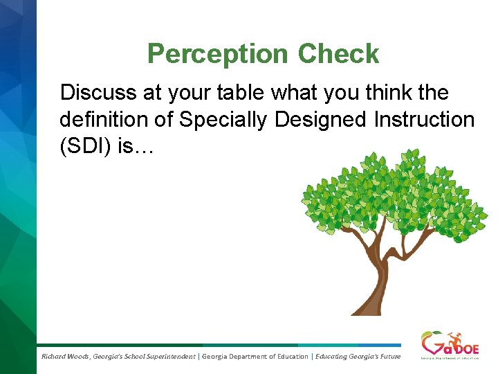 Perception Check Discuss at your table what you think the definition of Specially Designed Perception Check Discuss at your table what you think the definition of Specially Designed